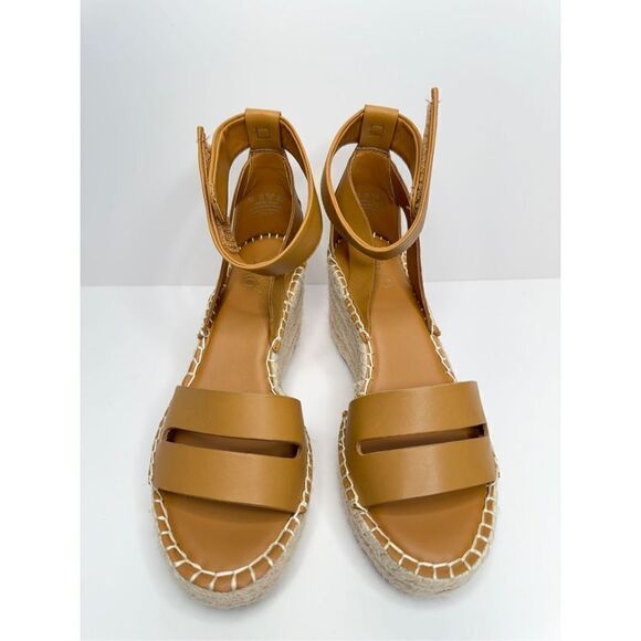 Franco Sarto Leather Sandals Womens‎ Size 9.5 Brown Wedges Open Toe Ankle Strap - Picture 4 of 10